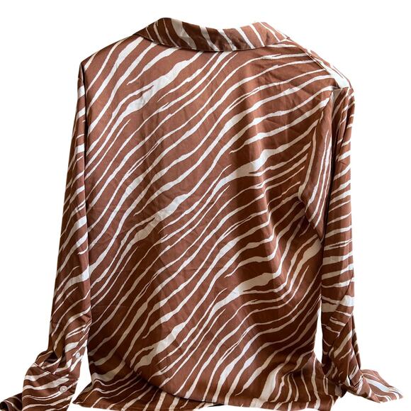 A New Day Women's Brown Zebra Print Satin Button Down Shirt - Size Small - NWT - Picture 8 of 9